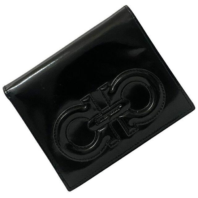 ファッション小物フェラガモ 二つ折り 財布 ブラック ガンチーニ 黒