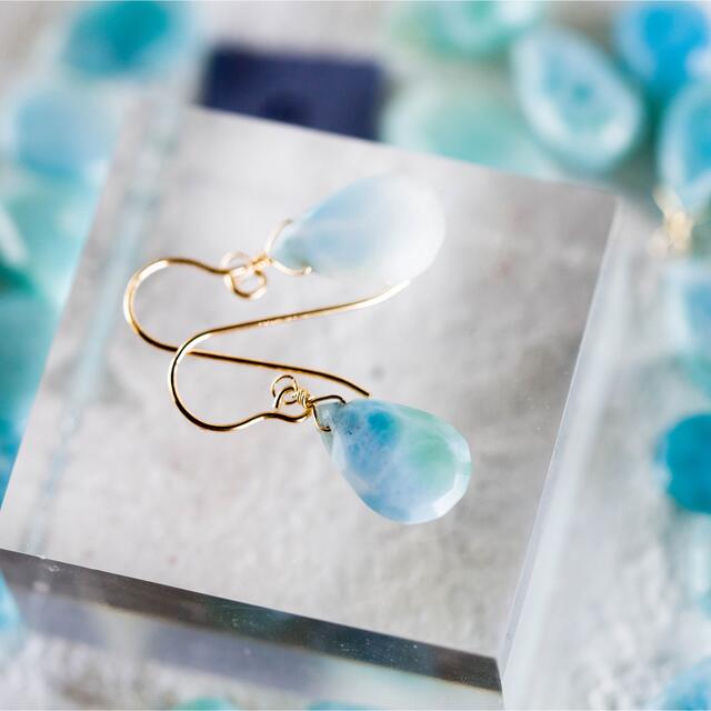 特価一点限り☆ラリマー Larimar 14kgf☆フックピアス・イヤリング06 ハンドメイドのアクセサリー(ピアス)の商品写真