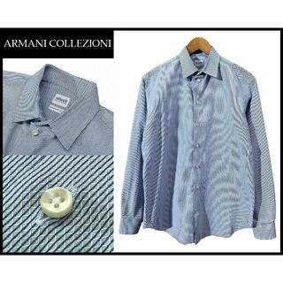 アルマーニ コレツィオーニ(ARMANI COLLEZIONI)の美品 クリ済 アルマーニコレツォーニ ストライプ 総柄 長袖 ドレス シャツ(シャツ)