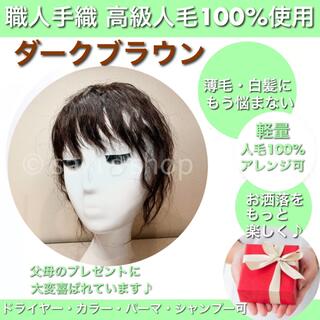 【3Dサラ艶ヘアピースカール】高級人毛100% 職人手織 パーマ　ブラウン　④(ショートカール)