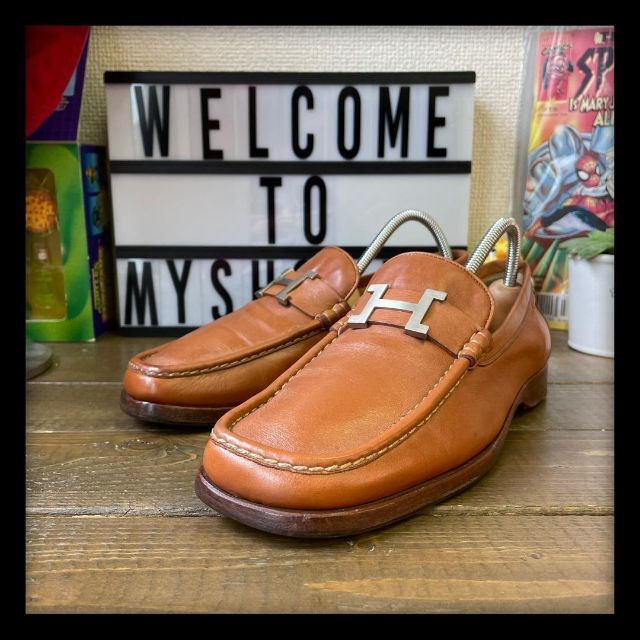 良品 HERMES ローファー ブラウン 39.5 インパクト◎ ビッグサイズ