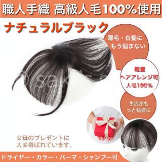 【気軽にヘアプラス＋】ナチュラルブラック　人毛100% 医療用　ヘアピース　脱毛(ショートストレート)