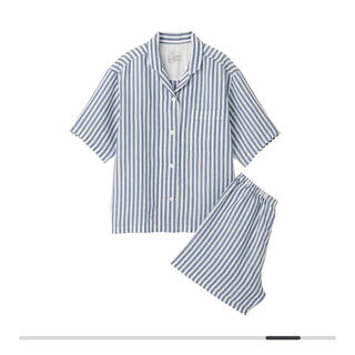 ムジルシリョウヒン(MUJI (無印良品))の無印良品　パジャマ　天然由来の接触冷感リヨセル麻半袖パジャマ　ネイビーストライプ(パジャマ)