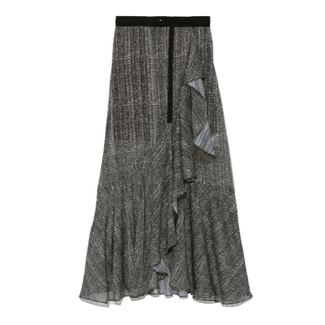 Lily Brown(リリーブラウン)のシアーパターンフリルスカートショーパン　ブラック　０ レディースのスカート(ロングスカート)の商品写真