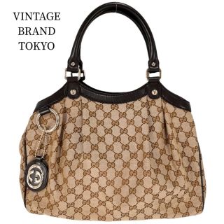 グッチ(Gucci)のGUCCI グッチ ハンドバッグ GG ワンショルダーバッグ かばん 鞄 211944 GGキャンバス  レザー   ブラウン 茶 ベージュ ゴールド金具 レディース 人気【中古品】(ハンドバッグ)