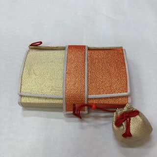 子供用　和装小物　箱迫★七五三★美品★帯地★金★オレンジ★女児　u-85(お宮参り用品)