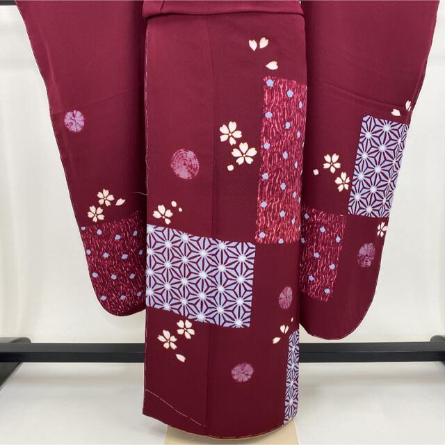 振袖セット☆振袖☆帯☆えんじ☆古典柄☆裄66.5☆未使用☆正絹 S-70の