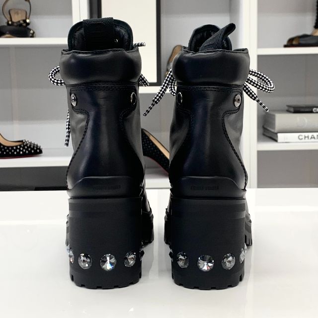 miumiu - 4446 ミュウミュウ レザー ビジュー レースアップ ショート