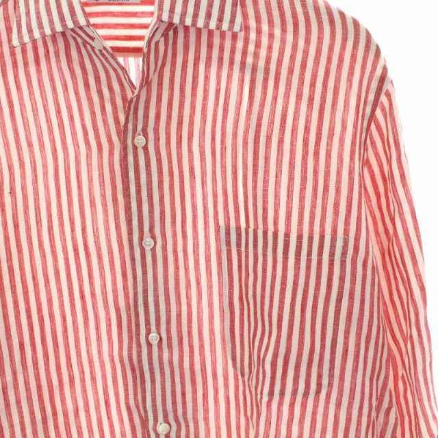 LORO PIANA(ロロピアーナ)のロロピアーナ ストライプ シャツ リネン 麻100％ 長袖 M 赤 レッド 白 メンズのトップス(シャツ)の商品写真