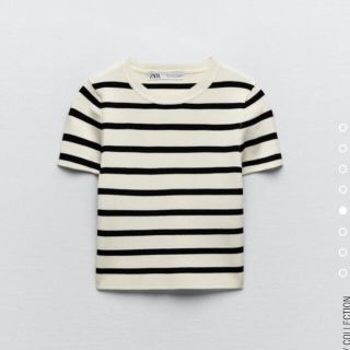 ザラ(ZARA)のZARA ザラ ベーシック クロップド ニット トップス ストライプ ボーダー(ニット/セーター)