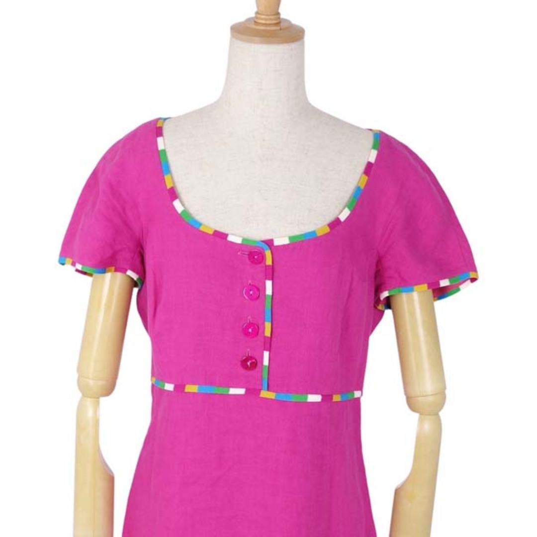 Vintage フェンディ ワンピース ドレス リネン トリミング 42 ピンク
