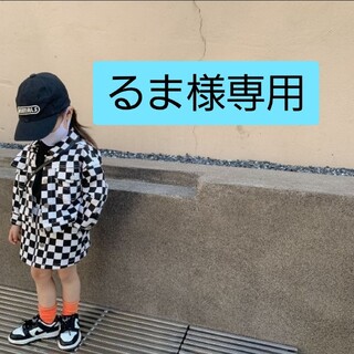 【説明欄必読】韓国子供服　チェッカー柄セットアップ　100(その他)