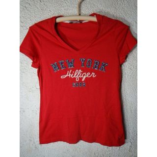 トミーヒルフィガー(TOMMY HILFIGER)の8002　トミー　ヒルフィガー　レディース　半袖　vネック　tシャツ(Tシャツ(半袖/袖なし))