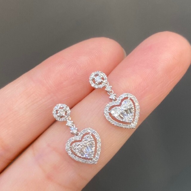 オリジナル ハート形 天然ダイヤモンドピアス0.5ct k18 ピアス - www