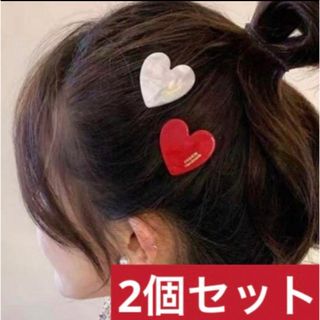 地雷系　ハート　レッド×ホワイト　オーロラ　ホログラム　ヘアクリップ　2個セット(バレッタ/ヘアクリップ)