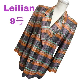 レリアン(leilian)の美品　レリアン　レトロ可愛いチェック柄の七分袖テーラードジャケット　9号(テーラードジャケット)