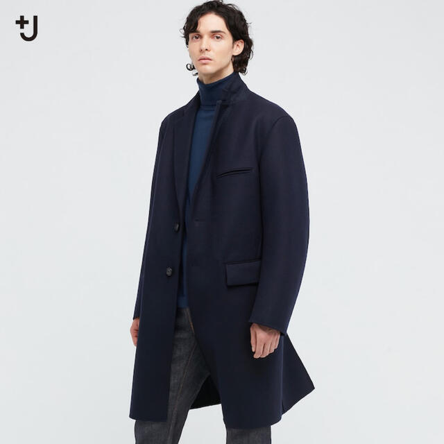 UNIQLO(ユニクロ)のウールブレンドチェスターコート　ネイビー　M メンズのジャケット/アウター(チェスターコート)の商品写真