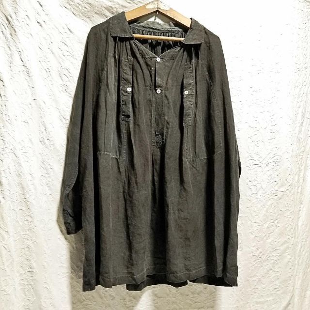 フレンチヴィンテージ 19世紀 羊飼いのブラックインディゴリネンスモック Black Indigo Linen Smock フランス アンティーク ユーロ マキニョン VINTAGE トップス【フレンチヴィンテージ】