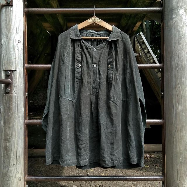 フレンチヴィンテージ 19世紀 羊飼いのブラックインディゴリネンスモック Black Indigo Linen Smock フランス アンティーク ユーロ マキニョン VINTAGE トップス【フレンチヴィンテージ】