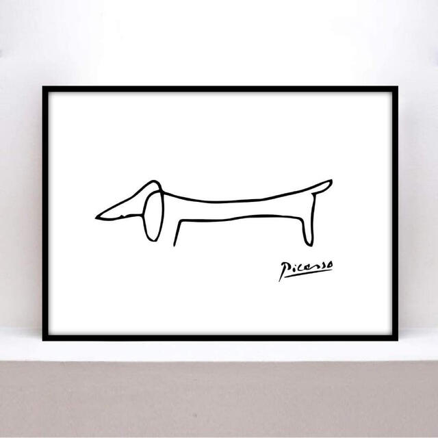 新品 A4サイズ 絵画 アート アートポスター 絵 ピカソ 額装付き 犬の絵 犬