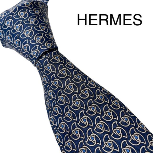 Hermes(エルメス)のHERMES エルメス　ネクタイ ハイブランド　総柄　ネイビー　高級 メンズのファッション小物(ネクタイ)の商品写真