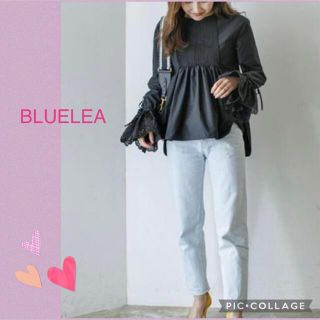 チェスティ(Chesty)のBLUELEA  ブルレア　袖レースブラウス　　黒(シャツ/ブラウス(長袖/七分))