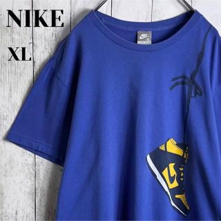 ナイキ(NIKE)の【希少】【両面デザイン】ナイキ 肩掛け ダンク ミシガン Tシャツ XL 青(Tシャツ/カットソー(半袖/袖なし))