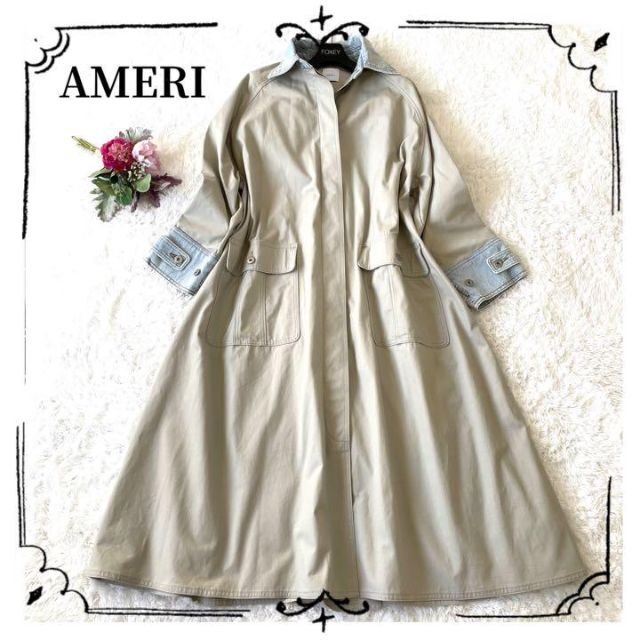 Ameri VINTAGE(アメリヴィンテージ)の✨【アメリ】トレンチコート　デニム　グレージュ　ロング　ベージュ　M レディースのジャケット/アウター(トレンチコート)の商品写真