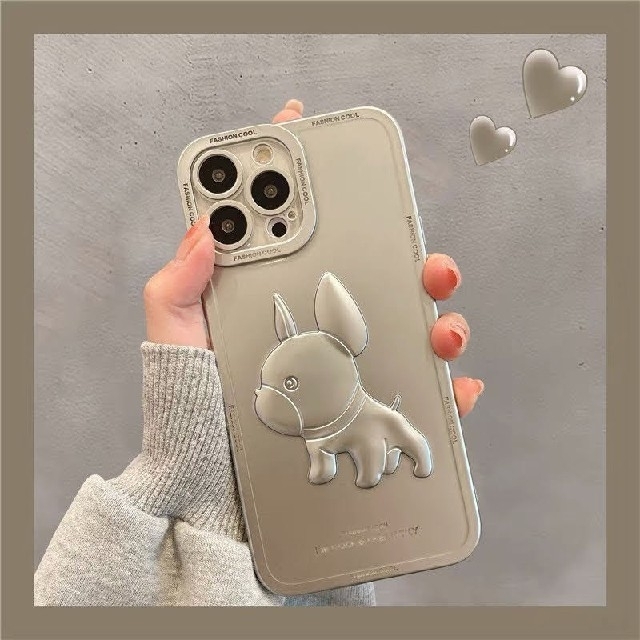 iPhoneケース　iPhone11ケース　韓国　犬　パグ　わんちゃん　シルバー スマホ/家電/カメラのスマホアクセサリー(iPhoneケース)の商品写真