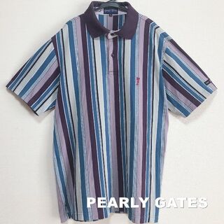 パーリーゲイツ(PEARLY GATES)の【Pearly Gates】パーリーゲイツ  刺繍ロゴ ストライプ ポロシャツ(ポロシャツ)