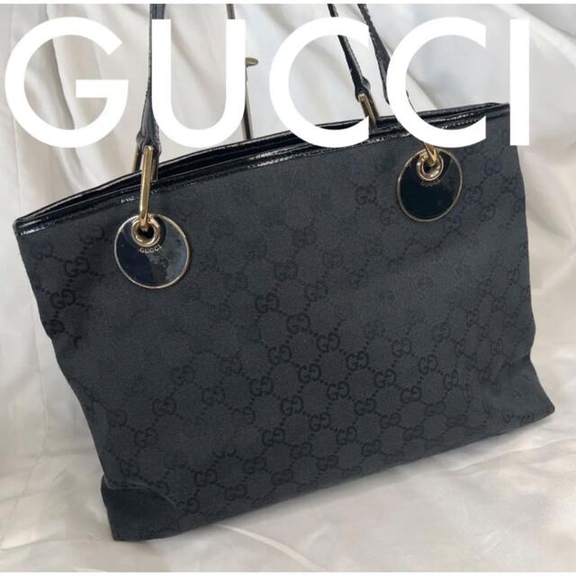 未使用品!GUCCI グッチ GGキャンパスレザー トートバッグ 黒 ブラック