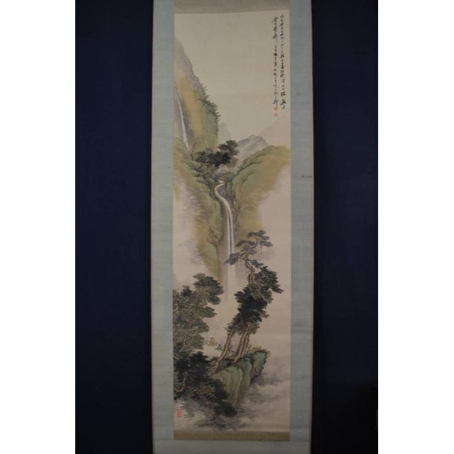 真作】河邨虹外/観瀑画賛/掛軸☆宝船☆R‐589 J-silversky-lifesciences.com