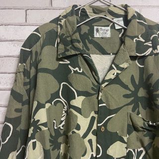 激レア VINTAGE SILK ゆるだぼ アロハシャツ 総柄 グリーン2XL(シャツ)