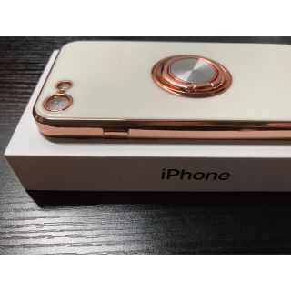  【iPhone 7/8/SE】リング付きケース（White × Gold）(iPhoneケース)