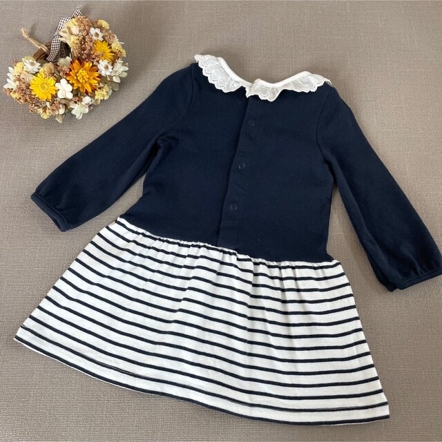 PETIT BATEAU(プチバトー)の【専用】プチバトー ୨୧マリニエール 切り替え 長袖ワンピース 12m 74cm キッズ/ベビー/マタニティのベビー服(~85cm)(ワンピース)の商品写真