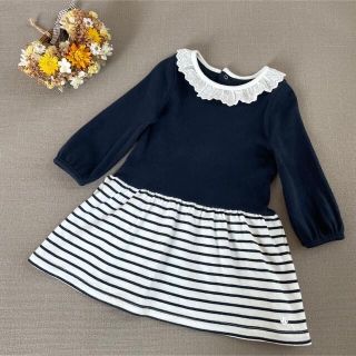 プチバトー(PETIT BATEAU)の【専用】プチバトー ୨୧マリニエール 切り替え 長袖ワンピース 12m 74cm(ワンピース)