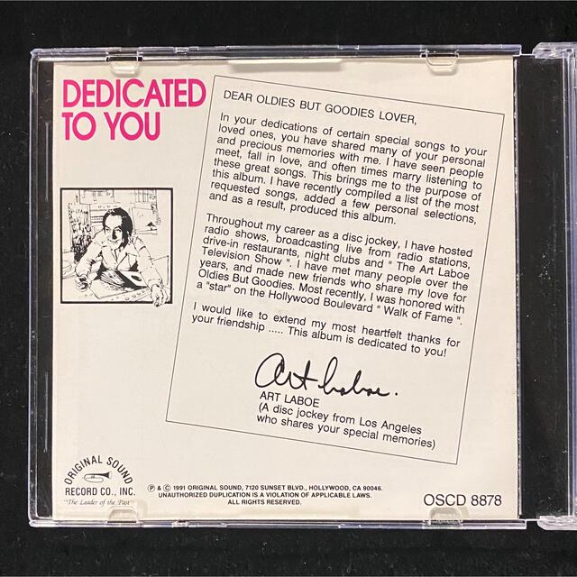 Art Laboe’s  DEDICATED TO YOU CD エンタメ/ホビーのCD(R&B/ソウル)の商品写真