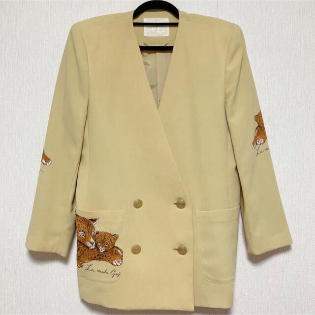 伊太利屋 イタリヤ ジャケット ベージュ 豹柄 ヒョウ 11B2 美品 L