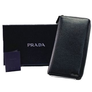 プラダ(PRADA)の▽▽PRADA プラダ トラベルウォレット 長財布　ラウンドファスナー ブラック(長財布)