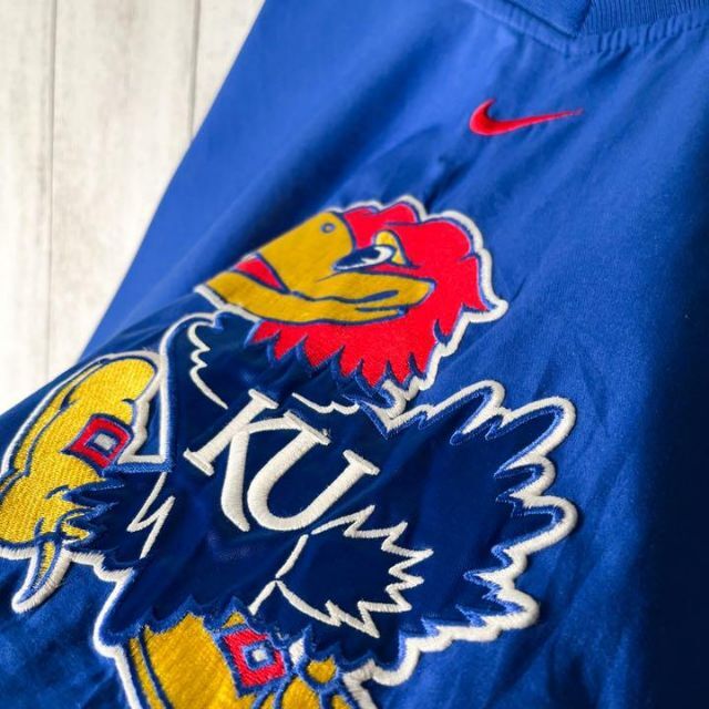 【NCAA L】ナイキ NIKE カンザス 刺繍 ナイロン ゲームシャツ 青
