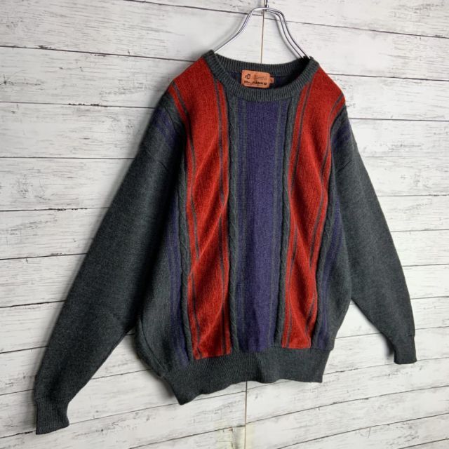 【ヴィンテージ】マルチカラー 異素材切り替えセーター ニット メンズのトップス(ニット/セーター)の商品写真