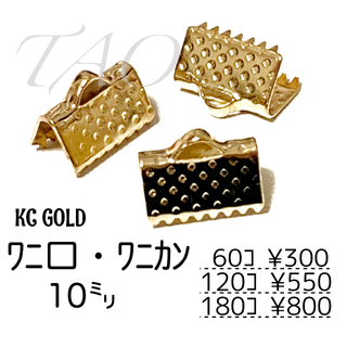【60個】10㍉ ワニ口　ワニカン　リボンエンド KCゴールド/F-5-1(各種パーツ)
