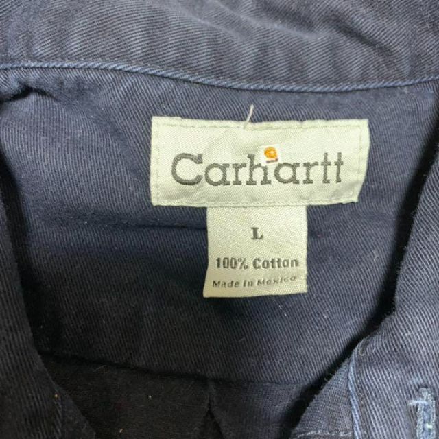 《希少》カーハート carhartt☆BD長袖シャツ L ワンポイント 紺色