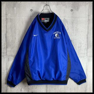【希少デザイン】ナイキ NIKE ナイロンプルオーバー 青 ブルー 刺繍ロゴ