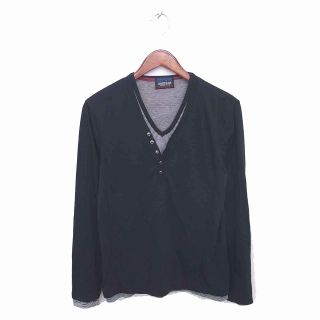 ニコルクラブフォーメン(NICOLE CLUB FOR MEN)のニコルクラブフォーメン Tシャツ カットソー ボーダー Vネック 長袖 46 黒(Tシャツ/カットソー(七分/長袖))