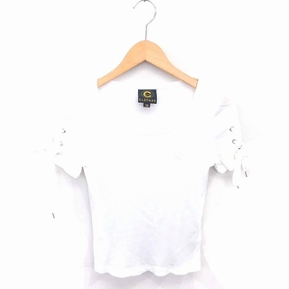 クレイサス(CLATHAS)のクレイサス カットソー Tシャツ 丸首 刺繍 袖リボン 半袖 38 ホワイト(カットソー(半袖/袖なし))