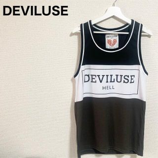 デビルユース(Deviluse)の★美品★デビルユース タンクトップ メンズS 黒 白 グレー ビッグロゴ(タンクトップ)