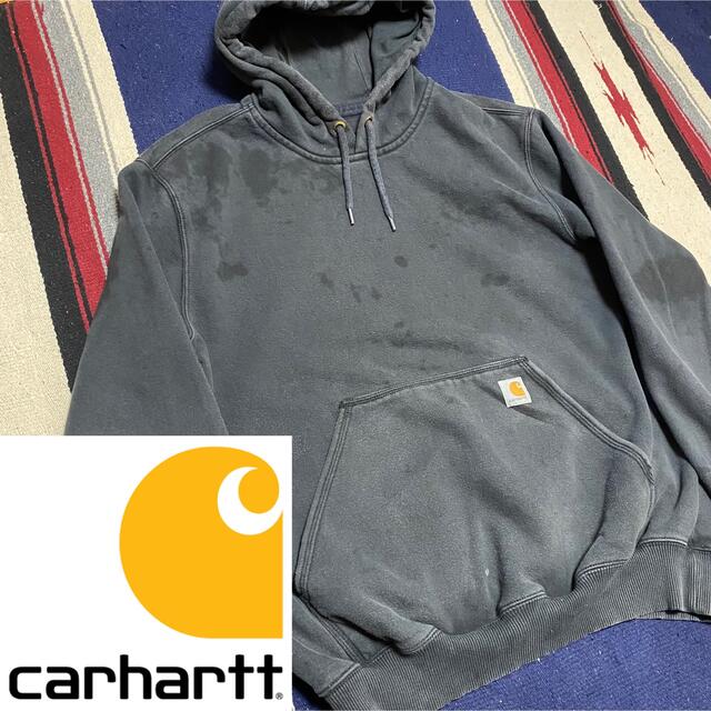 美品 Carhartt ロゴ 刺繍 ハーフジップスウェット 黒 XXL ゆるダボ