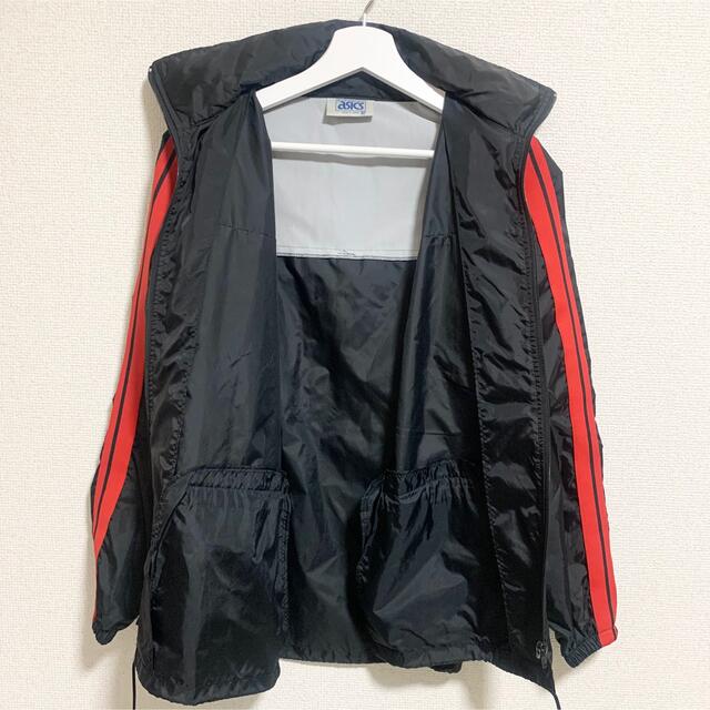80s〜90s asics ナイロンジャケット メンズM 日本製 黒 赤 ロゴ