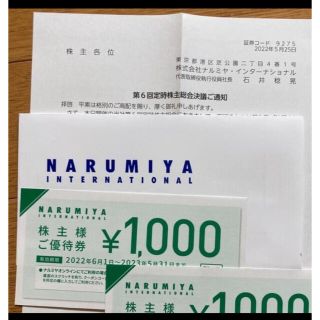 ナルミヤ インターナショナル(NARUMIYA INTERNATIONAL)のナルミヤ　株主優待　2枚の販売です。(ショッピング)